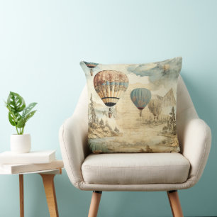 Cojín Decorativo Paisaje de viaje antiguo globo azul retro