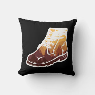 Cojín Decorativo Paisaje de zapatos de excursión retro - atardecer 