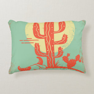 Cojín Decorativo Paisaje del desierto con Cactus y cráneo de vaca. 