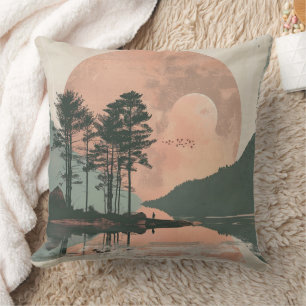 Cojín Decorativo Paisaje del lago del bosque de la montaña de la sa