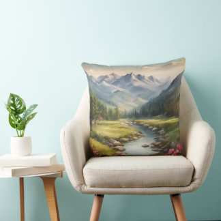 Cojín Decorativo Paisaje del Río de las Montañas Acuáticas