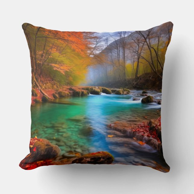 Cojín Decorativo Paisaje del río Otoño Tranquilo (Anverso)