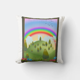 Cojín Decorativo Paisaje Feliz Arcoíris
