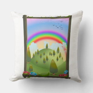 Cojín Decorativo Paisaje Feliz Arcoíris