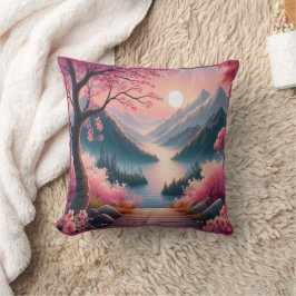 Cojín Decorativo Paisaje forestal de montaña de flores de cerezo ja