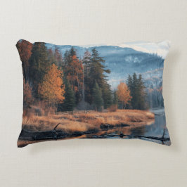 Cojín Decorativo Paisaje forestal del lago de la montaña de otoño