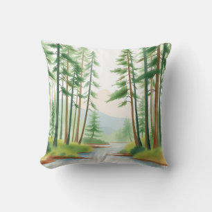 Cojín Decorativo Paisaje forestal sereno en acuarela