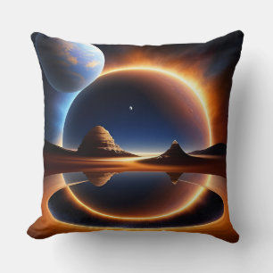 Cojín Decorativo Paisaje futurista con planetas y anillos