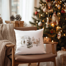 Cojín Decorativo Paisaje invernal acuarela de los navidades
