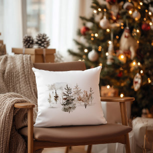 Cojín Decorativo Paisaje invernal acuarela de los navidades