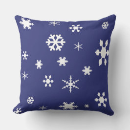 Cojín Decorativo Paisaje Invernal-Copos de Nieve Blancos sobre Azul