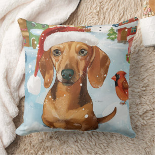 Cojín Decorativo Paisaje invernal de dachshund Alegría de Navidad