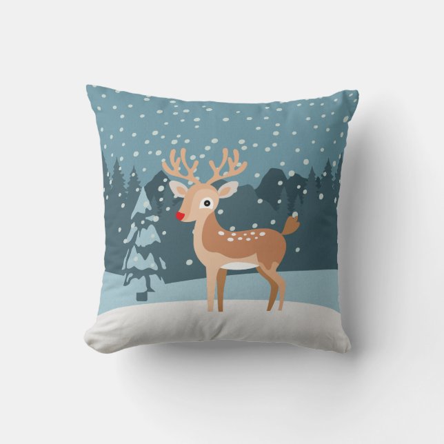 Cojín Decorativo Paisaje invernal de ensueño con un bonito ciervo (Anverso)