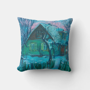 Cojín Decorativo Paisaje invernal Vieja Casa de Campo Pintada Paste