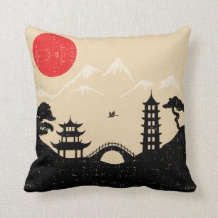 Cojín Decorativo Paisaje japonés - estilo del Grunge