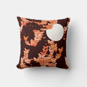 Cojín Decorativo Paisaje lunar con mariposas - coral, chocolate