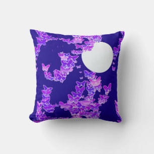 Cojín Decorativo Paisaje lunar con mariposas - lila, azul oscuro