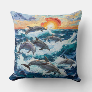 Cojín Decorativo Paisaje marino de delfines