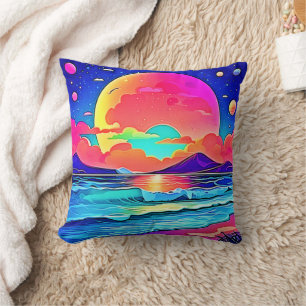 Cojín Decorativo Paisaje marino de puesta de sol vibrante