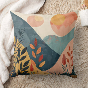 Cojín Decorativo Paisaje montañoso boho Coral Turquesa Soles Gemelo