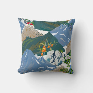 Cojín Decorativo Paisaje montañoso y bayas salvajes. vintag sin sol