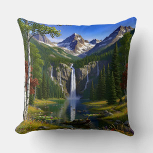Cojín Decorativo Paisaje natural montañas cascadas lago estanque