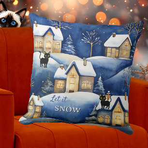 Cojín Decorativo Paisaje Nevado Gato Lindo Invierno