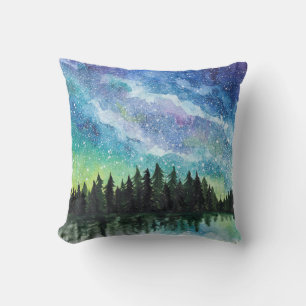 Cojín Decorativo Paisaje nocturno acuarela, Vía Láctea
