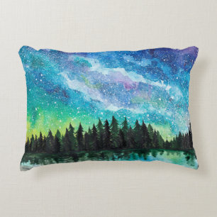 Cojín Decorativo Paisaje nocturno de acuarela Vía Láctea
