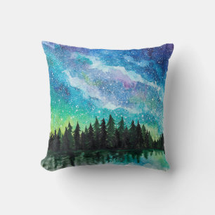 Cojín Decorativo Paisaje nocturno de acuarela Vía Láctea
