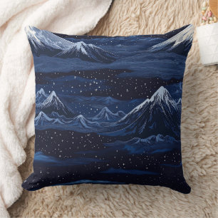 Cojín Decorativo Paisaje Nocturno Estelar de Montaña Nevada de la M