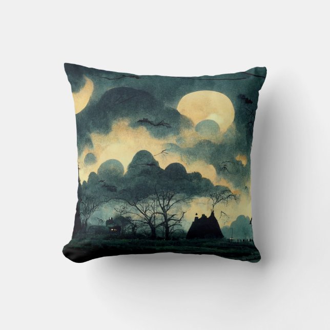Cojín Decorativo Paisaje nocturno fantasmal (Anverso)