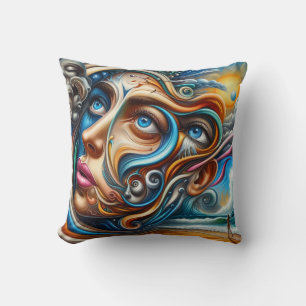 Cojín Decorativo Paisaje onírico abstracto: Serenidad oceánica y ma