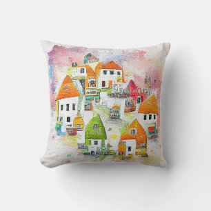 Cojín Decorativo Paisaje paisajístico de la casa de pueblo paisaje