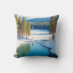 Cojín Decorativo Paisaje pintoresco Montañas Naturaleza invernal Ca