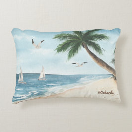Cojín Decorativo Paisaje playero con veleros color azul
