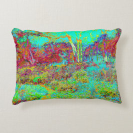 Cojín Decorativo Paisaje psicodélico de Oro Otoño y Jardín de Aqua