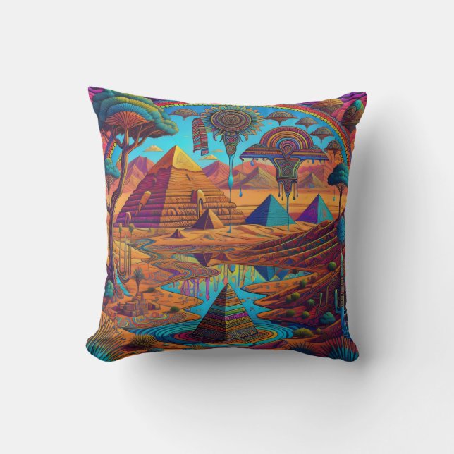 Cojín Decorativo Paisaje psicodélico egipcio (Anverso)