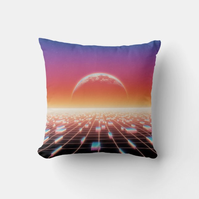 Cojín Decorativo Paisaje retro-futurista de ondas sintéticas (Anverso)
