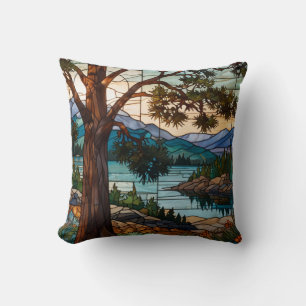 Cojín Decorativo paisaje rústico de montaña en vidrio de color
