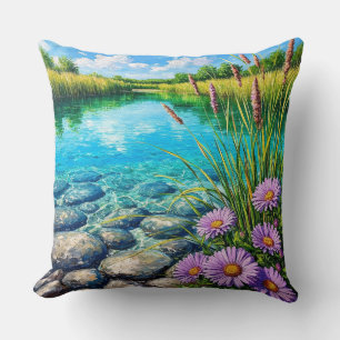 Cojín Decorativo Paisaje sereno con lago claro