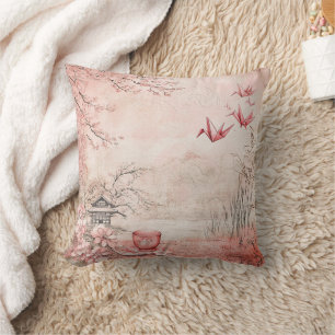 Cojín Decorativo Paisaje Sereno de Flor de Cerezo Rosa (1)