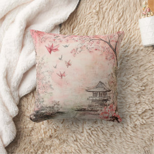 Cojín Decorativo Paisaje Sereno de Flor de Cerezo Rosa (6)