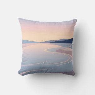 Cojín Decorativo Paisaje sereno del río sinuoso pastel