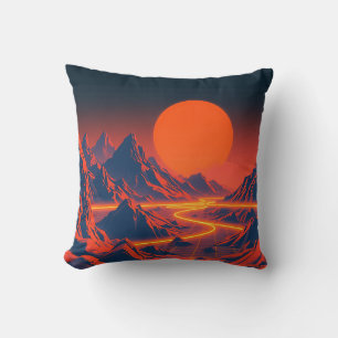 Cojín Decorativo Paisaje sinthwave con montañas Neon