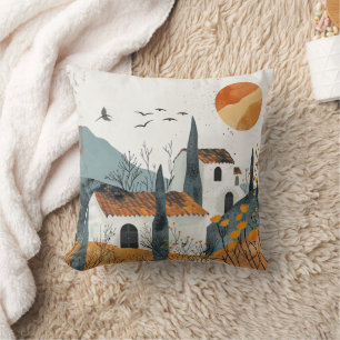 Cojín Decorativo Paisaje soleado de terracota del pueblo mediterrán