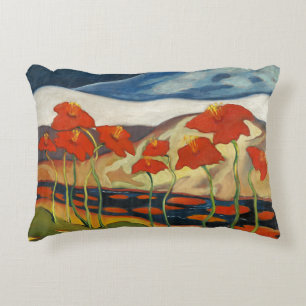 Cojín Decorativo Paisaje Surrealista Modernista con Amapolas Rojas