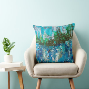 Cojín Decorativo Paisaje texturizado abstracto azul y verde