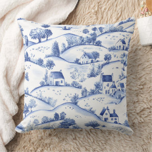 Cojín Decorativo Paisaje Toile Azul Vintage