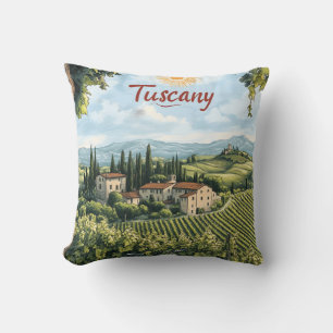 Cojín Decorativo Paisaje toscano con viñedos y bicicleta